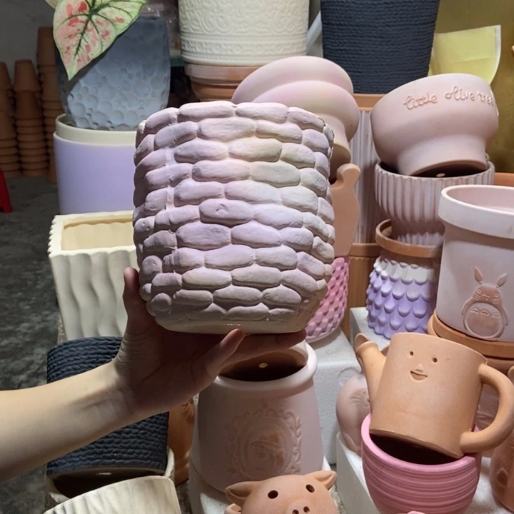 15×15炫彩粉石头盆 粗陶1个