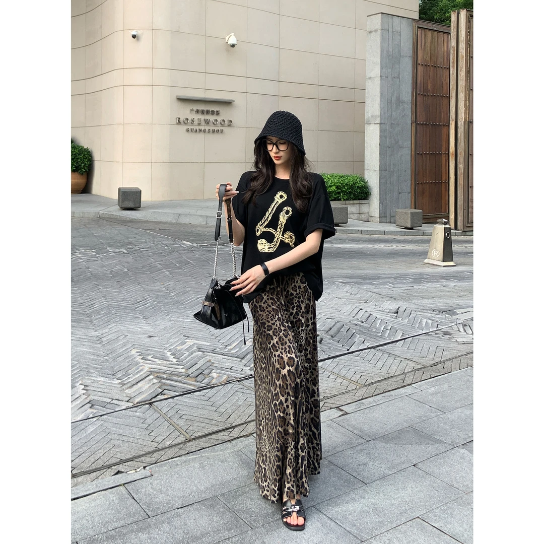 JIJINQI夏季小众豹纹A字裙美式百搭休闲时髦半身裙女JD07BZQM241