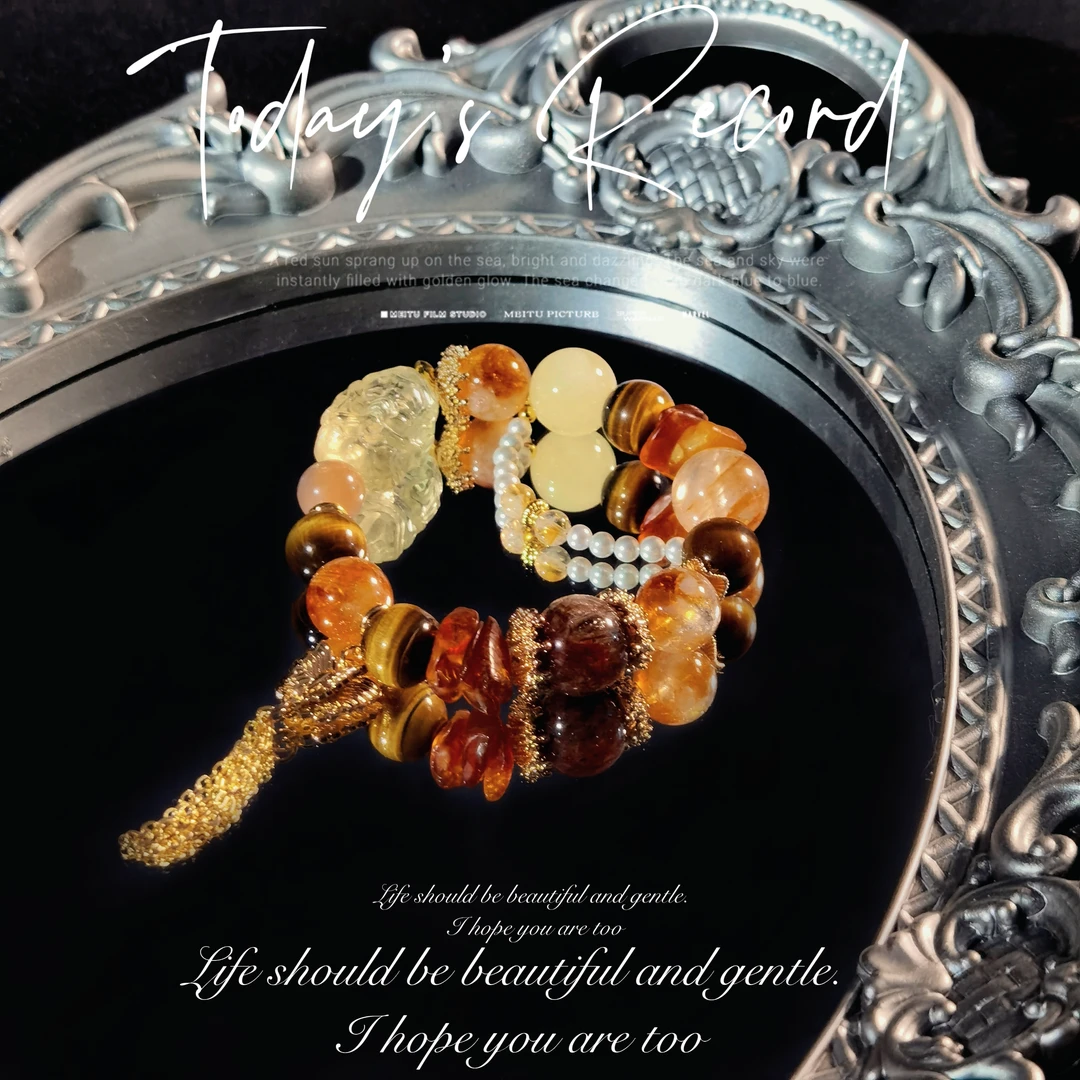 【唯我独尊】黄虎眼大尺寸设计款手串黄胶花柠檬晶雕刻（多样发其一）