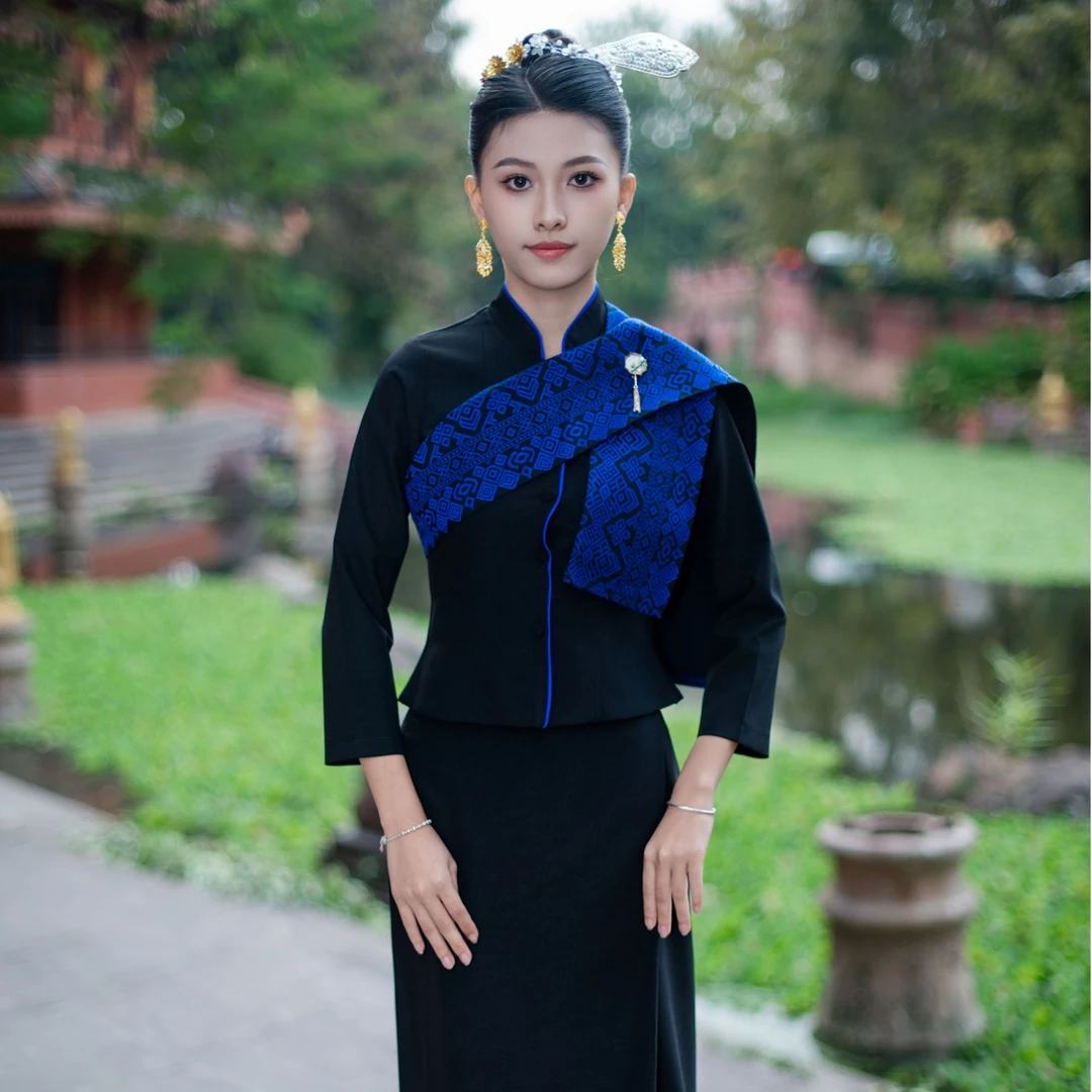 泰锦西双版纳泰式小礼服正装立领披肩复古民族风舞台傣族服装套装