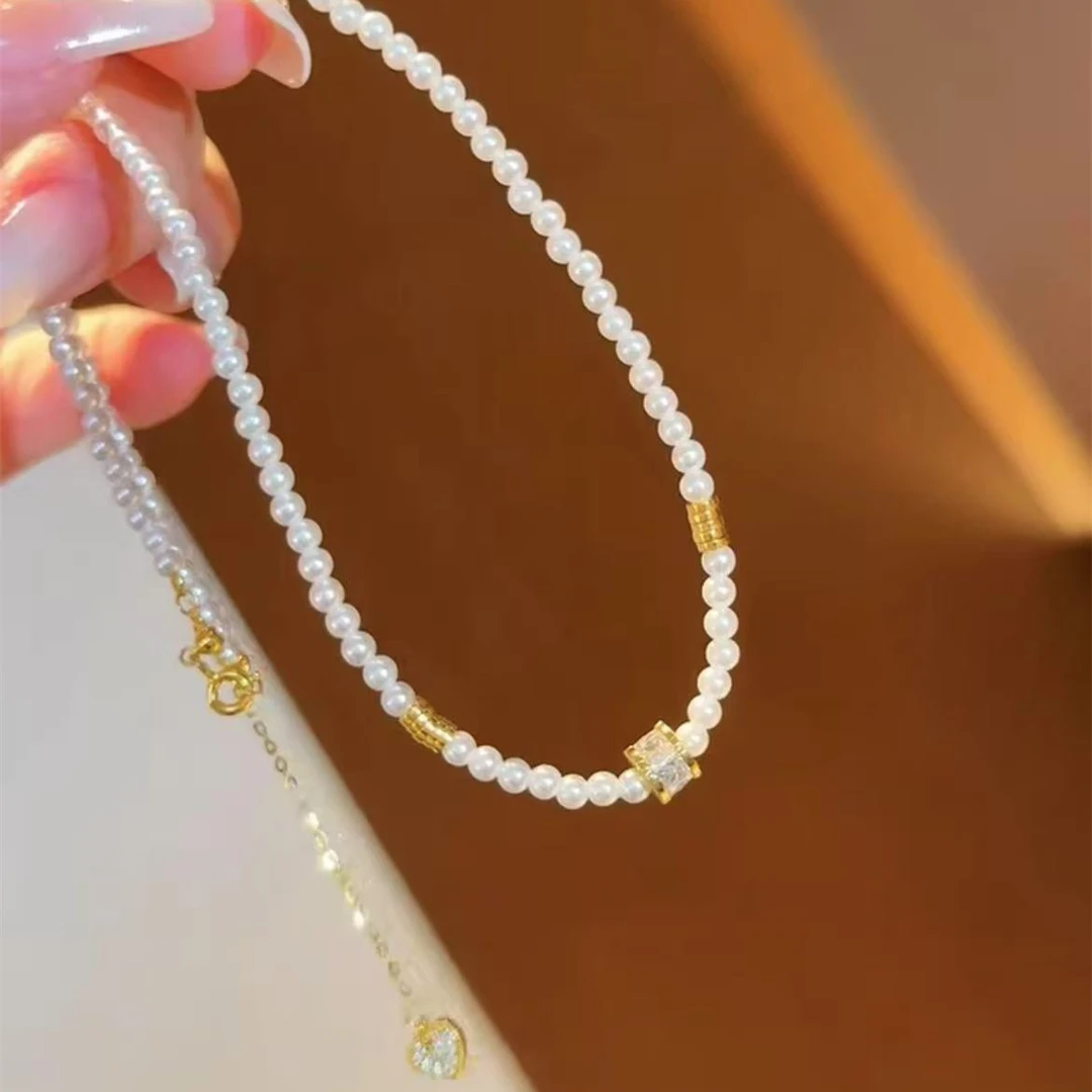 坠链均925银仿珍珠 韩版时尚满钻小蛮腰转运珠项链