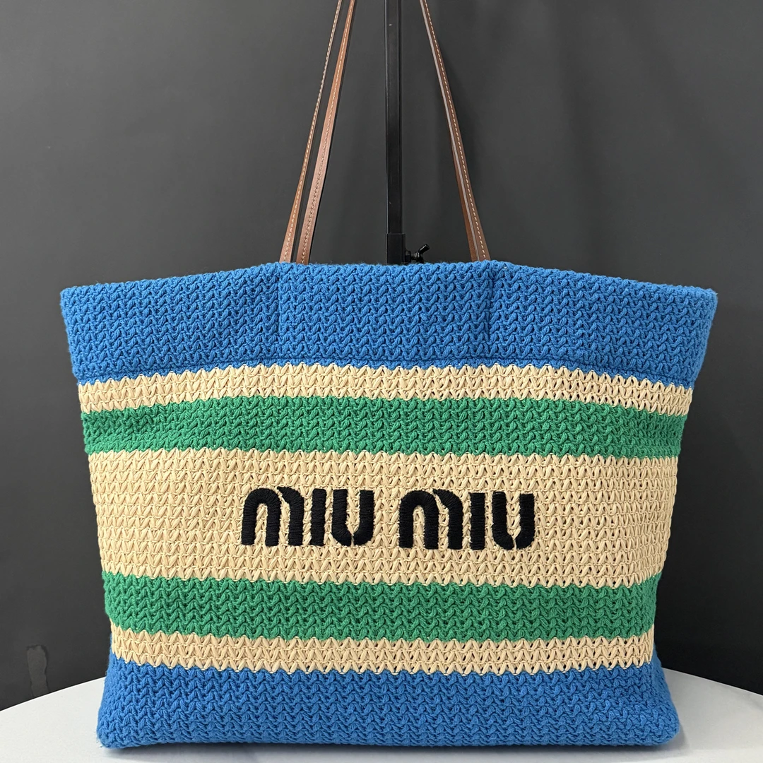 95新 MIU MIU/缪缪 拉菲草编织托特38cm/JJ5112305