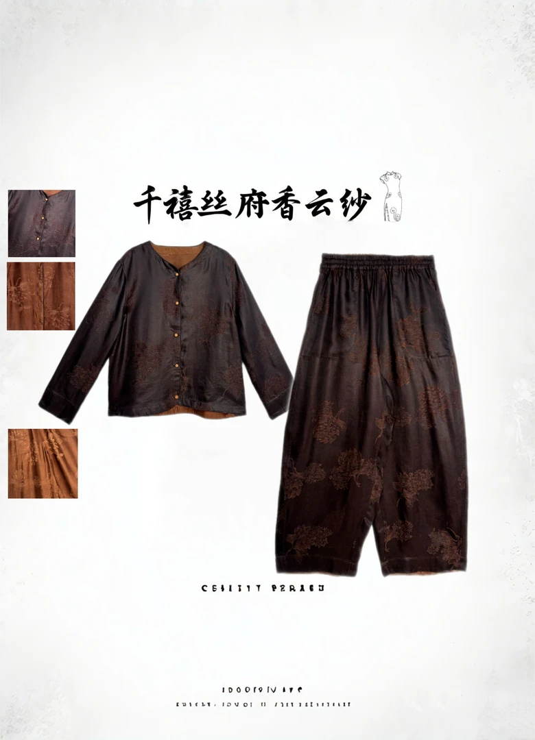 【千禧专属】1479简约大气唯美高尚双面穿织花花萝桑蚕丝香云纱套装