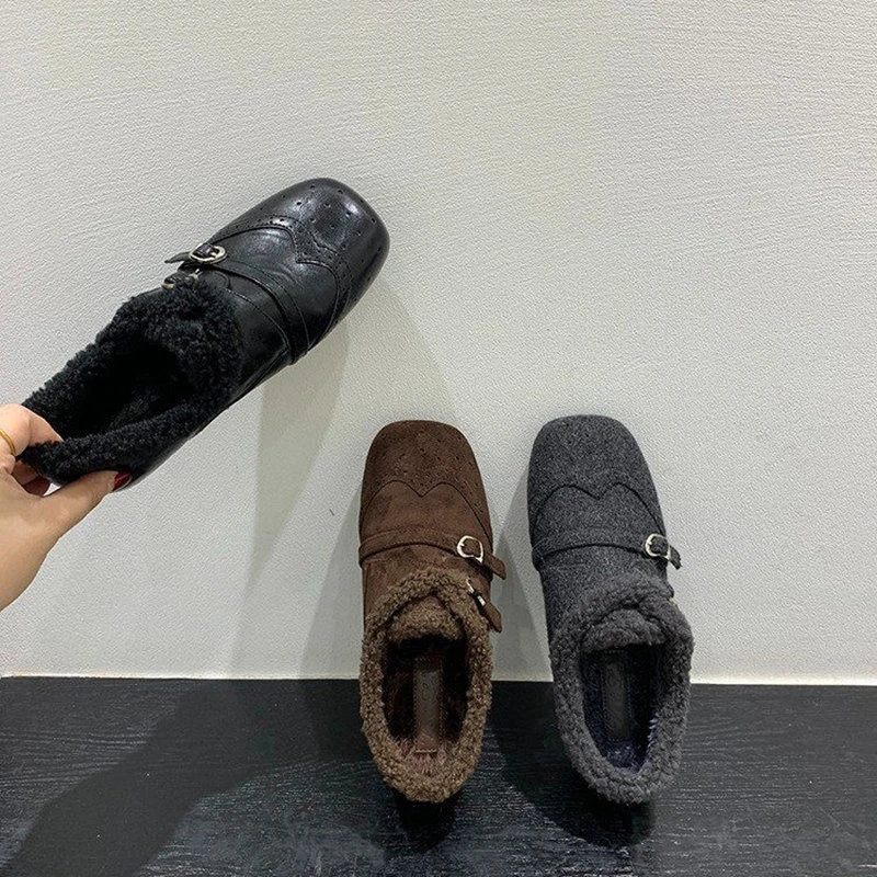 内增高2025冬季小众复古内增高加绒勃肯鞋乐福鞋女保暖棉鞋单鞋