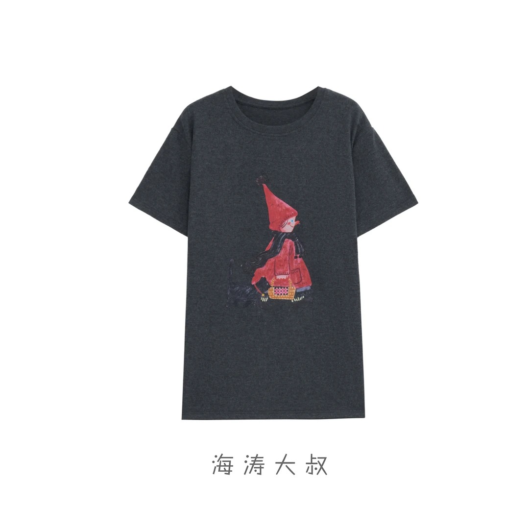 【海涛大叔】戴帽子的红衣服女孩T恤MJA708