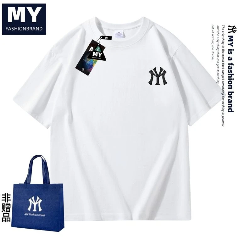 MYJU夏季新款时尚百搭刺绣短袖男女同款情侣简约休闲宽松圆领T恤