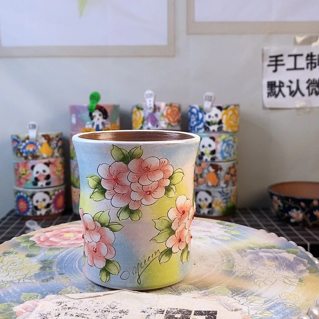 红泥花盆红陶手绘花盆