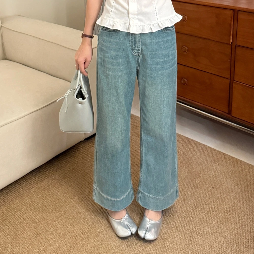 大妍小个子春夏新款韩系高腰显瘦百搭薄款水洗九分牛仔奶奶裤9309