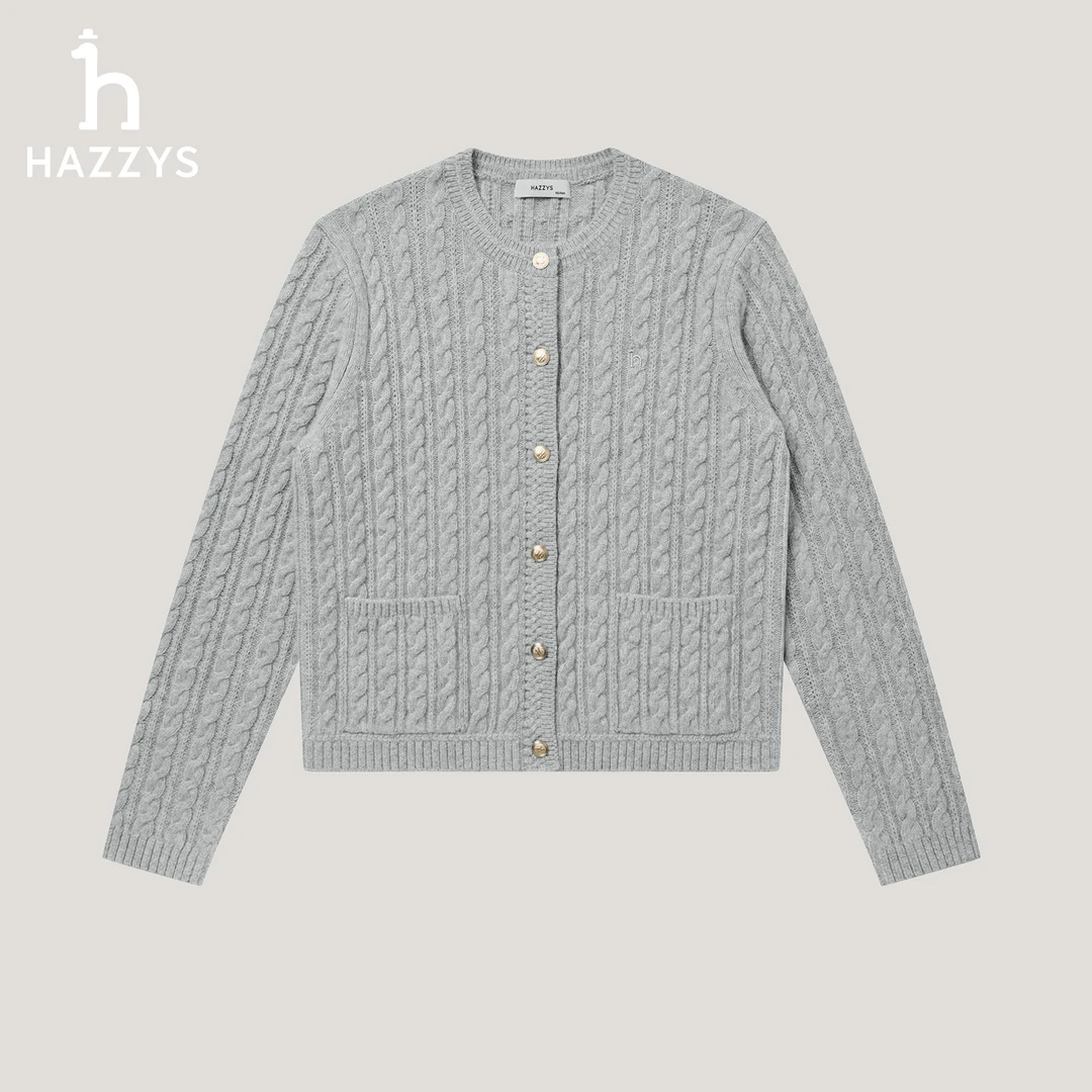 【商场同款】HAZZYS哈吉斯秋冬女士百搭针织衫纯色毛衣简约羊毛开衫