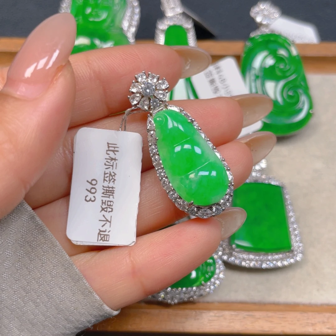 翡翠银S925镶嵌挂件