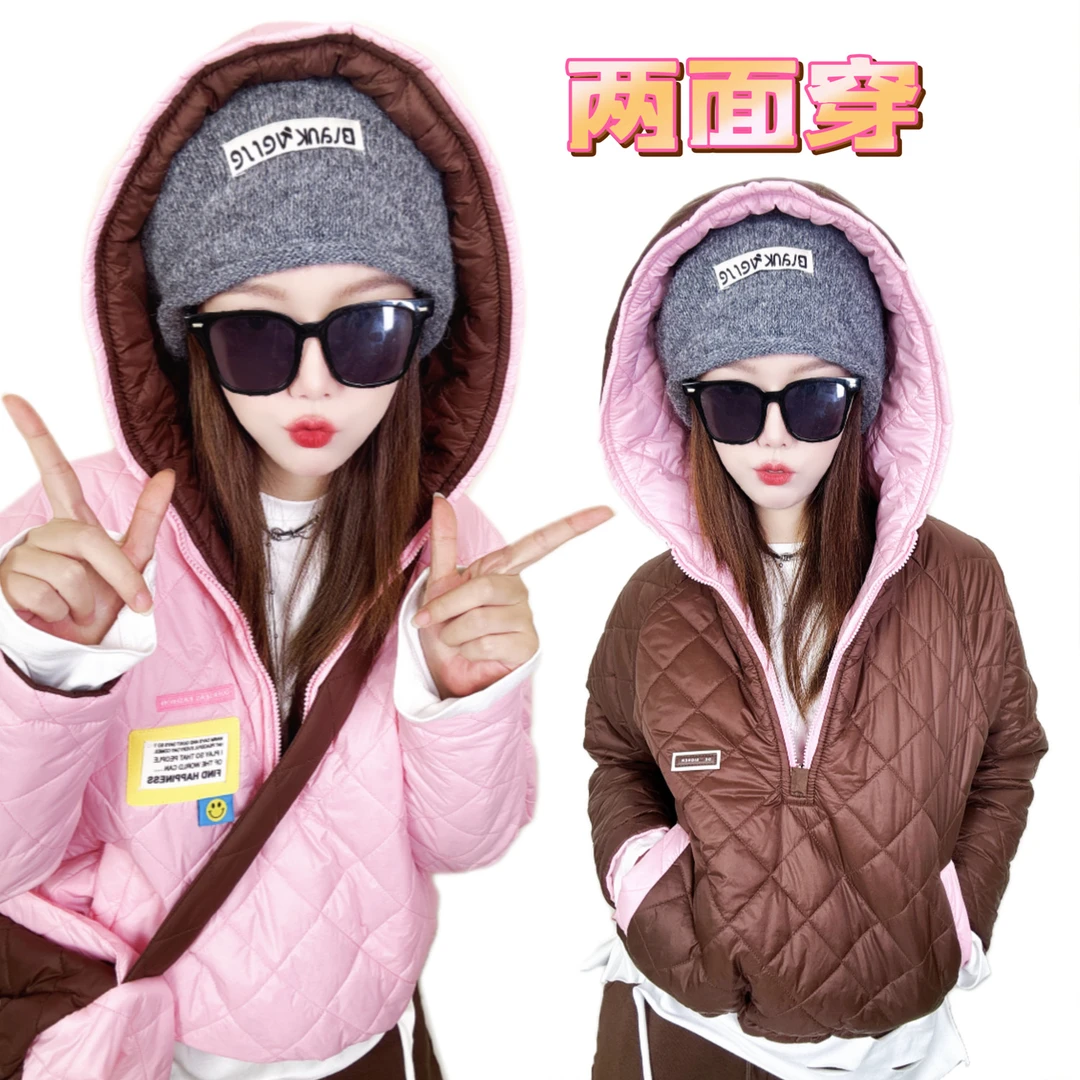 A235冬装新款原创潮牌宽松时尚显瘦减龄棉衣外套棉服女两面穿