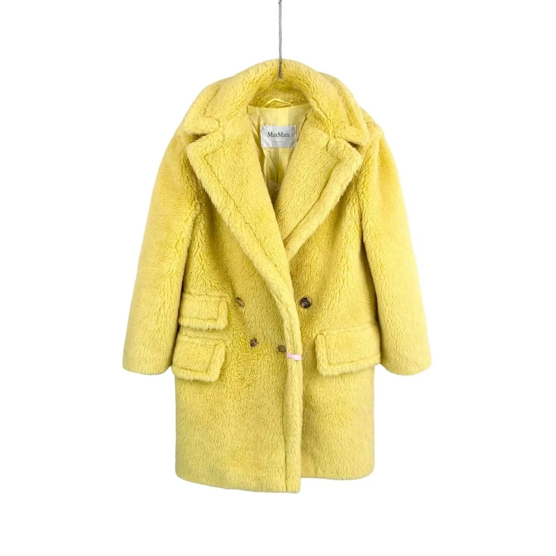 99新 MaxMara pp976 羊驼毛 内里老花柠檬黄泰迪大衣 38码