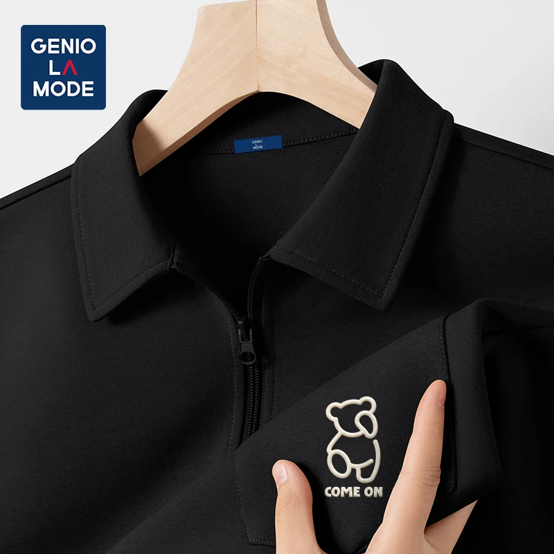 GENIOLAMODE男士黑色高级感防晒polo衫2025夏季新款商务风短袖t恤