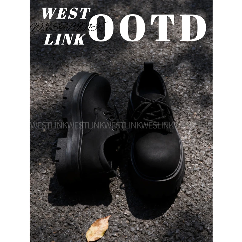 Westlink/西遇【抖音双11】秋季德比鞋厚底增高男生ins休闲皮鞋软底