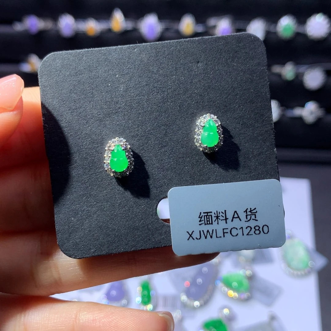 银S925镶嵌翡翠耳饰天然翡翠
