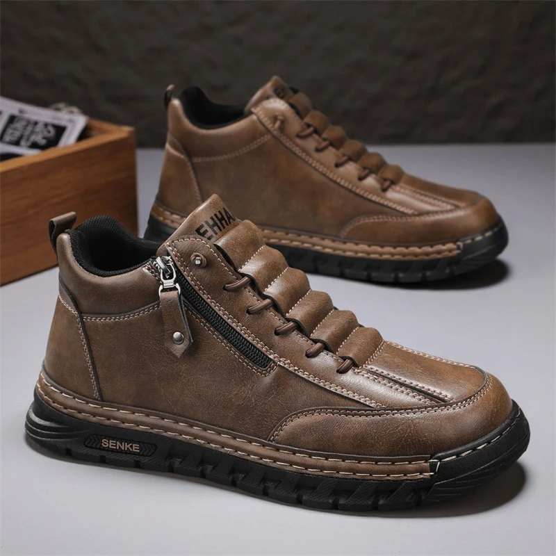 2025秋冬新款男士防滑马丁靴休闲百搭轻便潮流厚底增高防水高帮鞋