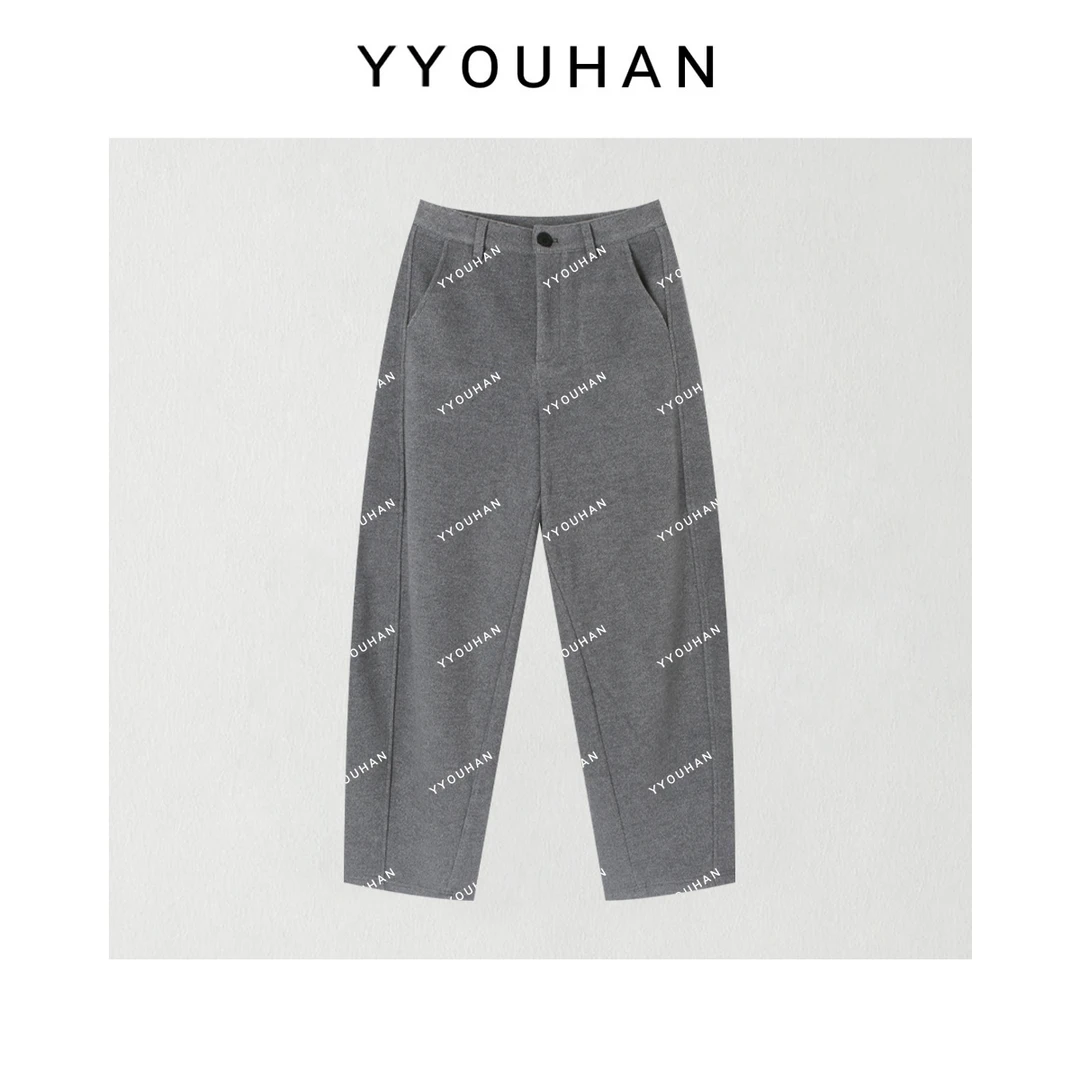 YYOUHAN 2025秋款【调性灰】极简风立体剪裁花灰色休闲裤 2509C6090
