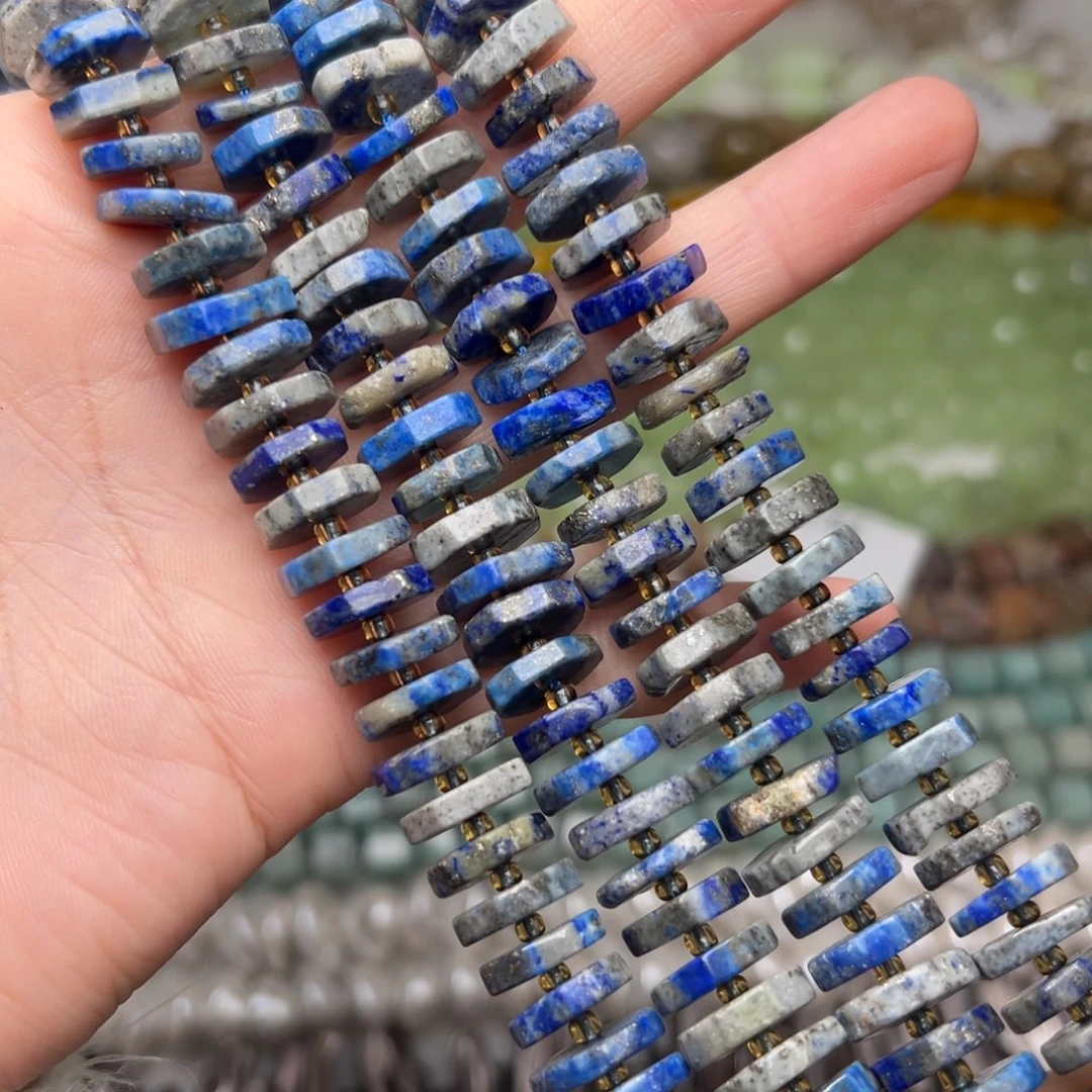 玛瑙/玉髓合金珠宝半成品W28。13.6mm天然青金石钻切隔片一条