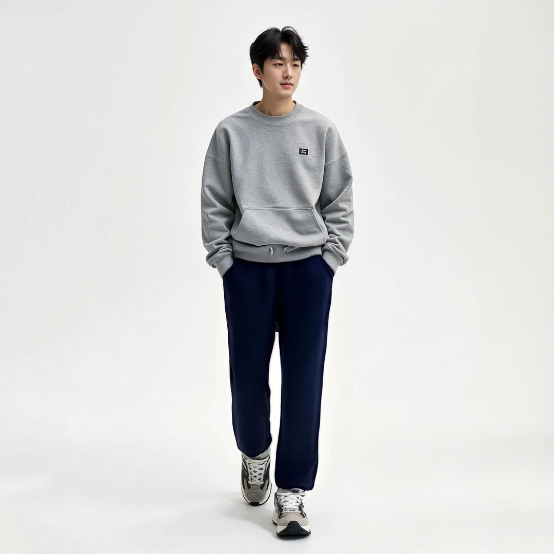 柞蚕丝男士秋季休闲简约百搭直筒裤宽松休闲裤50508H