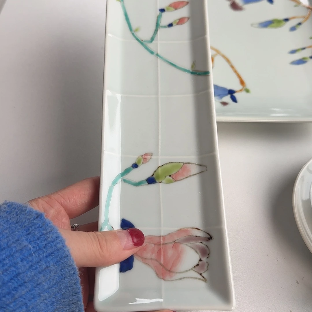 瓷片德七窑27厘米长盘手绘