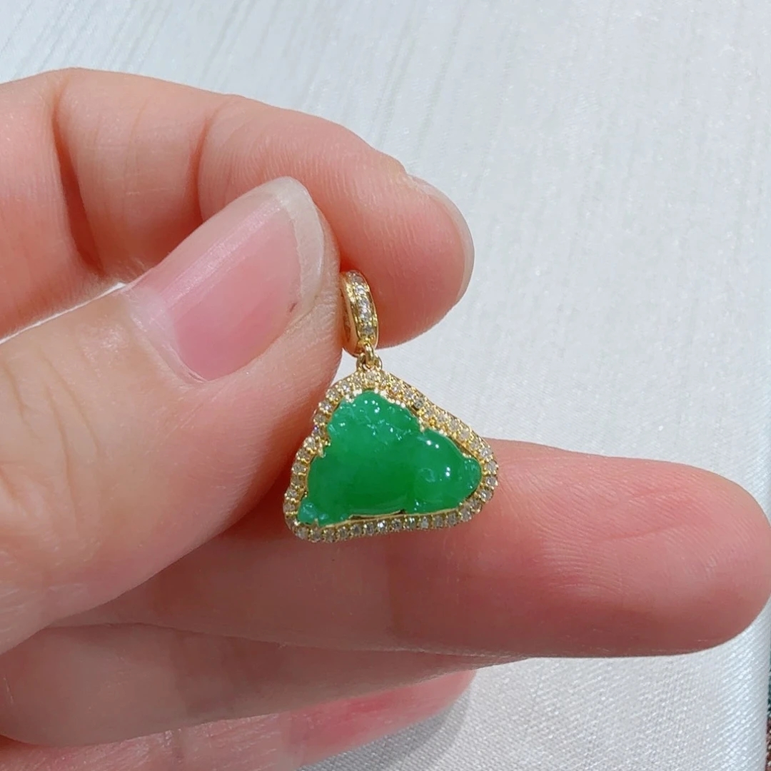 翡翠18K金镶嵌吊坠(不含链)