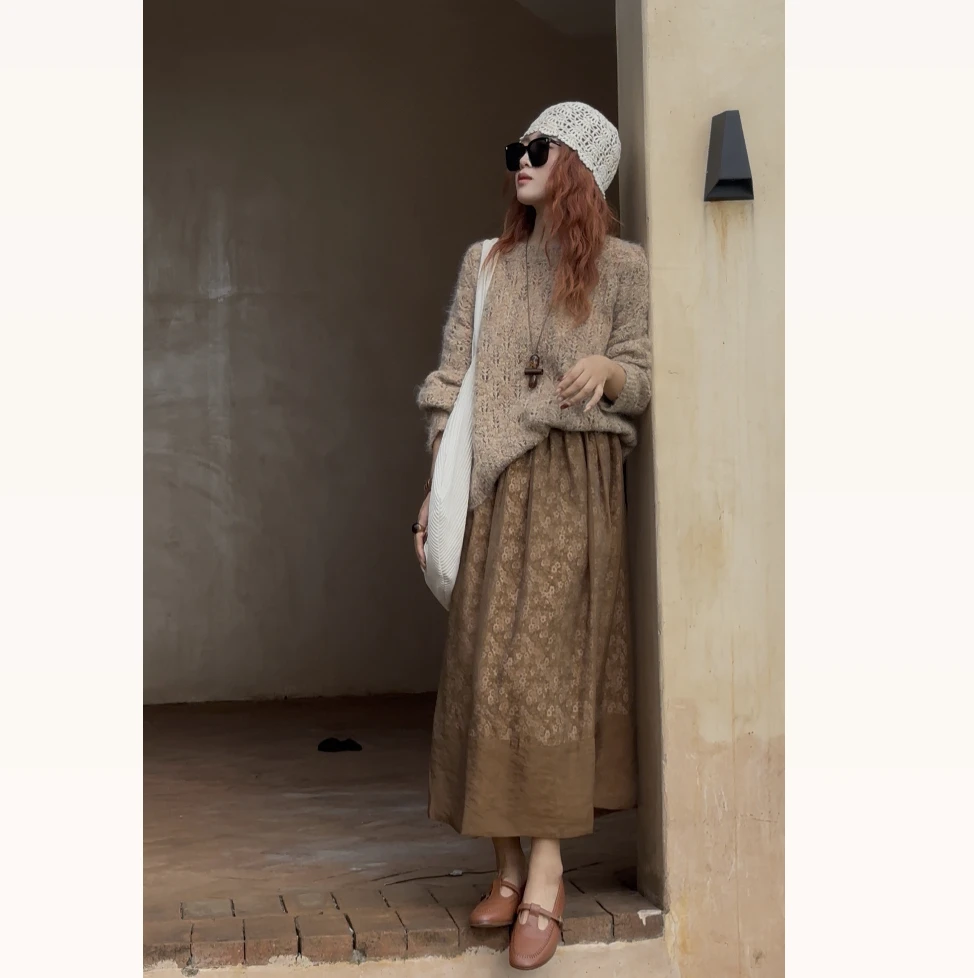 三十梦 ｜复古碎花｜  法式双层慵懒度假百搭半身裙853007