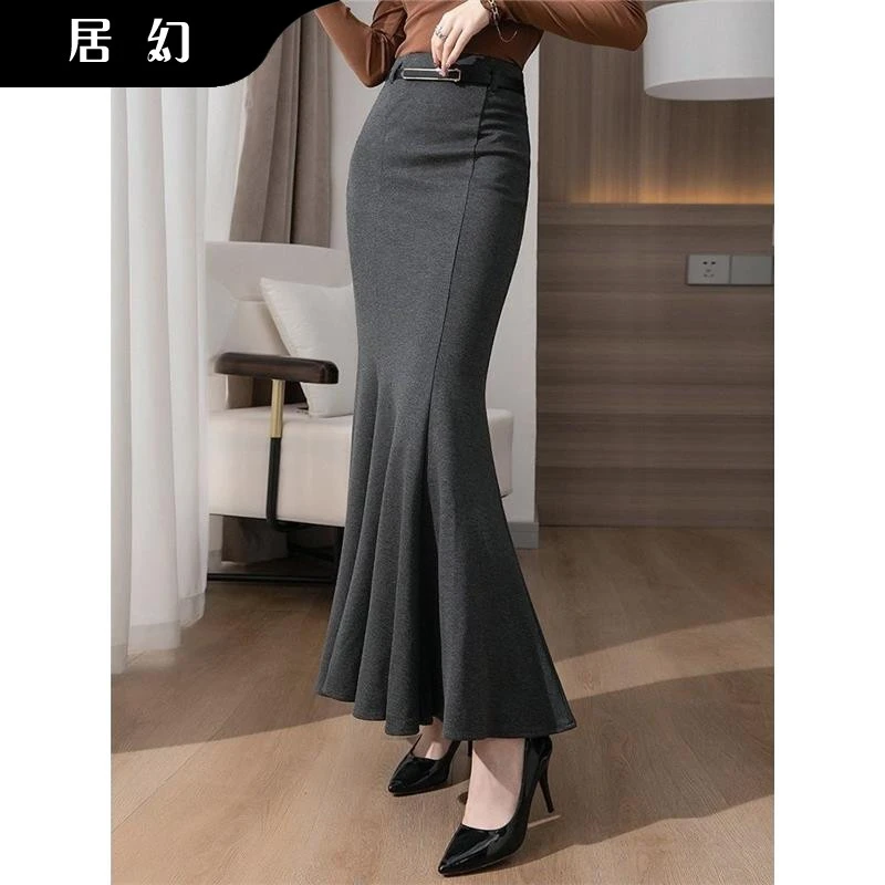 居幻灰色包臀厚鱼尾裙气质名媛大码垂感新款胖mm女半身裙宴会长裙