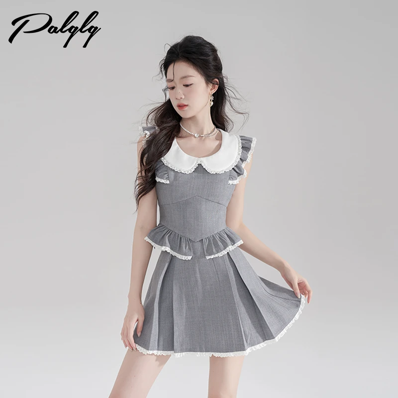 Palglg【48h现现飞】娃娃领上衣半身裙两件套套装裙-32PTJ40822