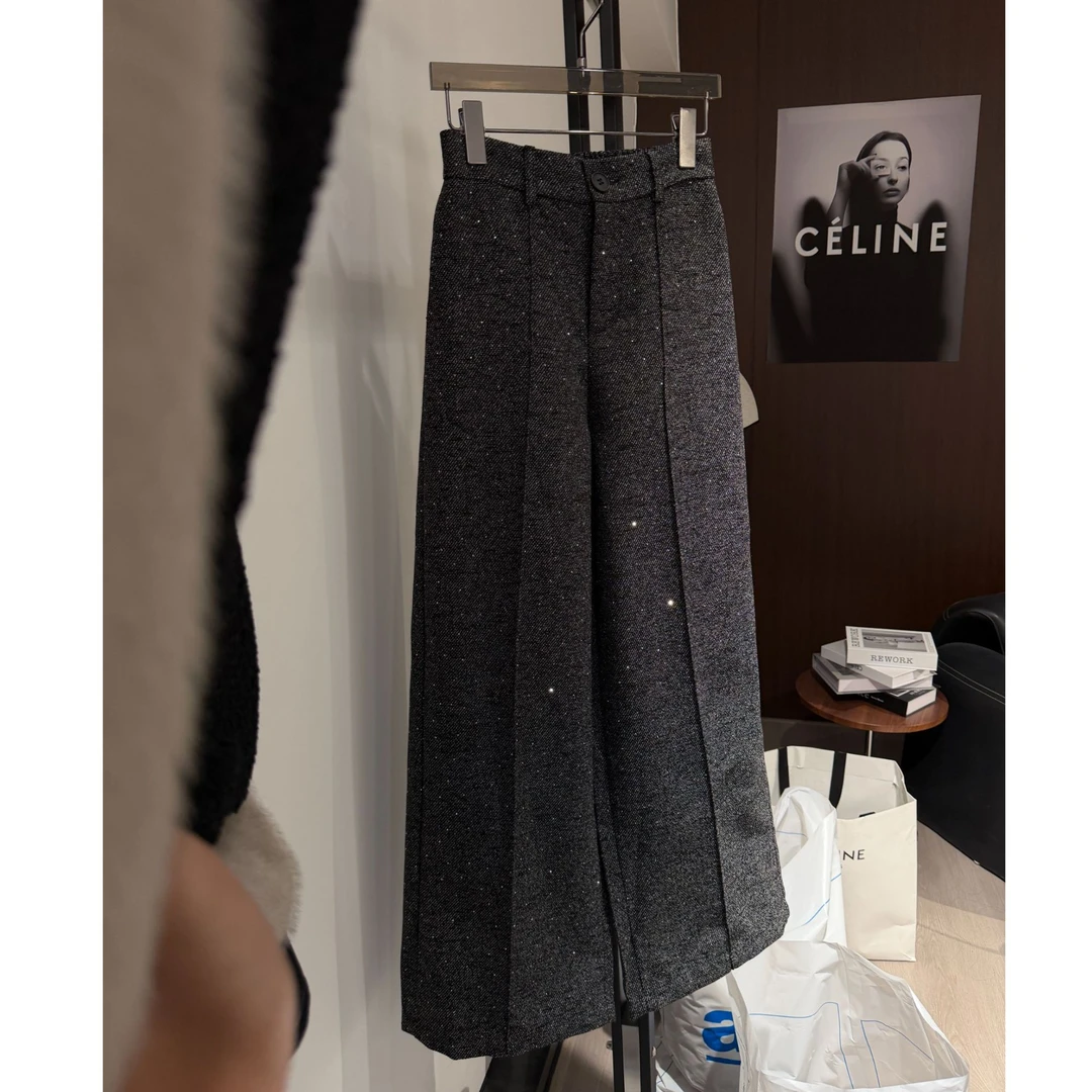 大君君 欧洲站璀璨星空烫钻南油原版欧货显瘦休闲直筒女裤K0151