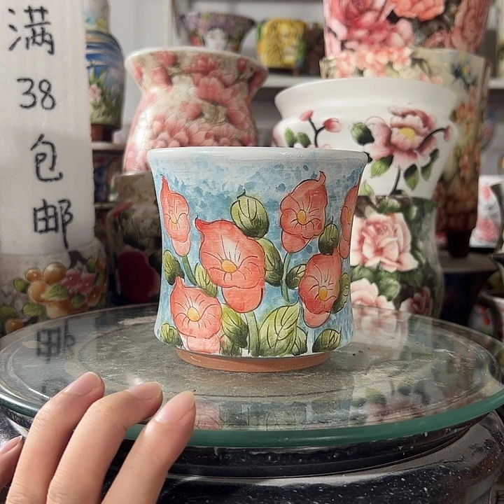 景德镇手绘花盆满38包邮偏远地区除外