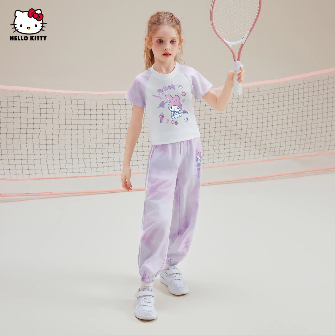 女童夏季撞色运动套装2025新款中大童装美乐蒂ip款两件套装