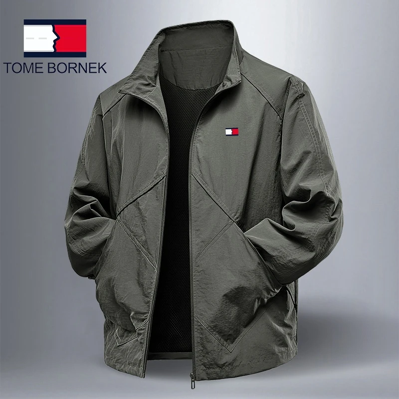 汤米希凯利男士立领外套秋季薄款防风防晒宽松户外运动休闲夹克