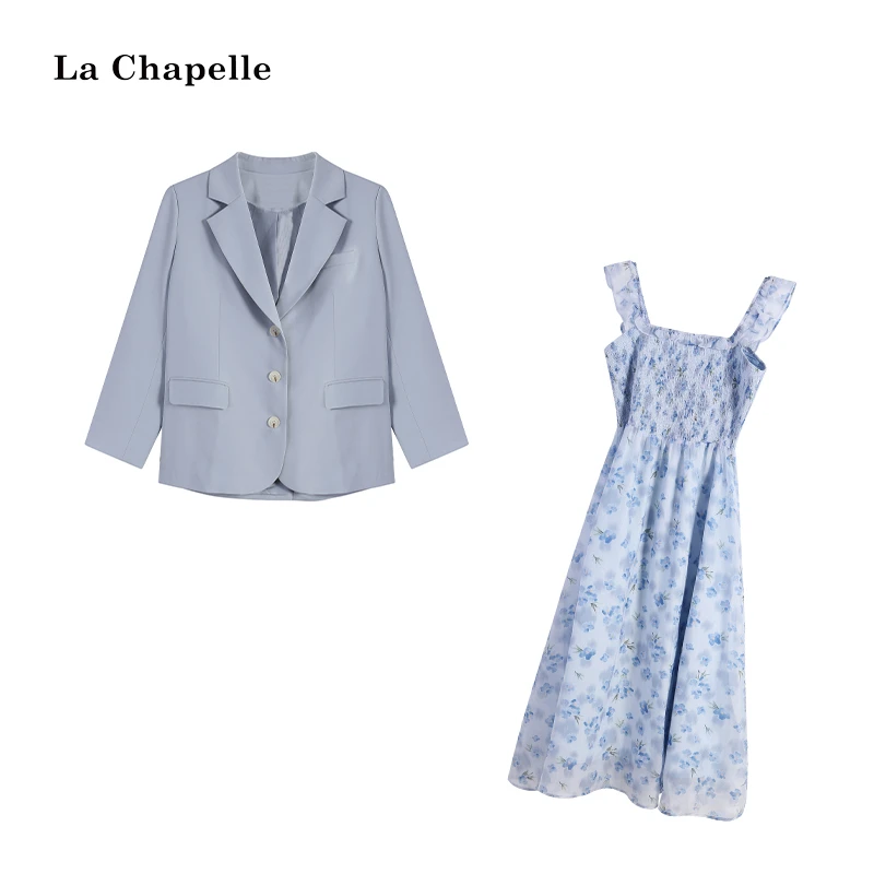 拉夏贝尔Homme/【甜岛假日】春季蓝色上衣+花色吊带裙LA5ZL103372