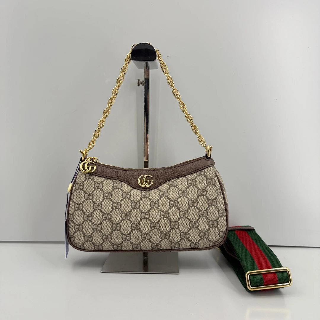 95新 GUCCI/古驰 优选/OP小号老花麻将腋下包黑标041/25×15×6