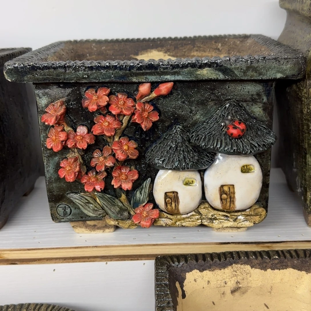 本墨花器麦饭石花盆