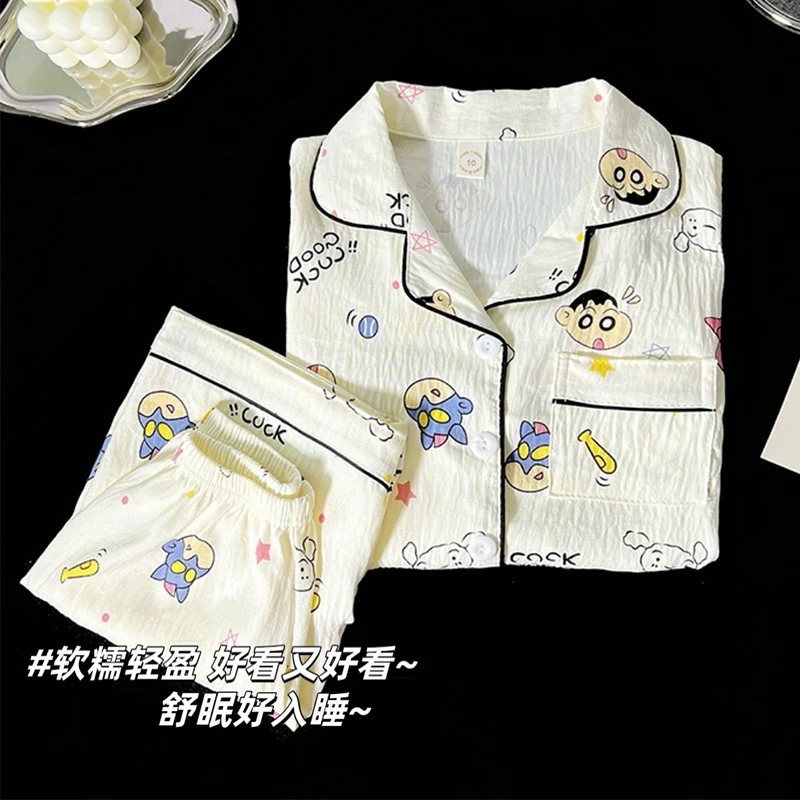 蜡笔小新男童睡衣夏季短袖短裤云朵棉薄款中大童小男孩夏天家居服