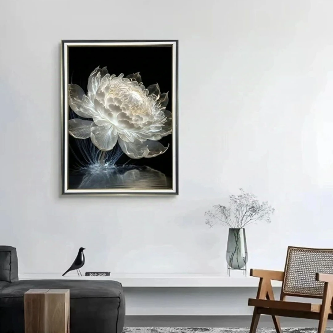 牡丹花朵现代简约玄关餐厅挂画轻奢花开富贵客厅沙发时尚玻璃画