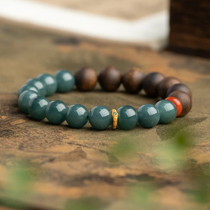 XIANYUAN/仙源 莺歌绿奇楠沉香95分结香10mm+翡翠单圈手串