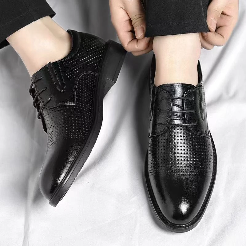 男鞋2025新款夏季透气防臭休闲男士皮鞋一脚蹬镂空防滑耐磨开车鞋