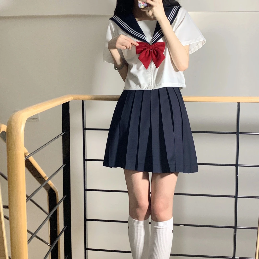 【鹿森町】水手服jk制服裙正版白三本基础款日系学院风春夏百褶裙