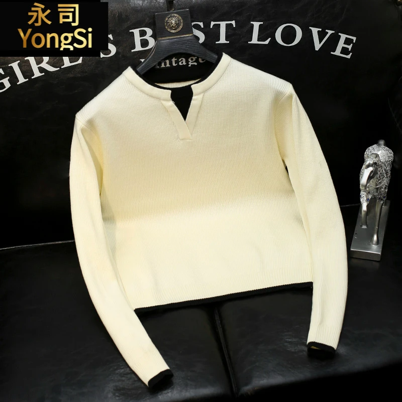 红色长袖毛衣男士青年设计感休闲时尚百搭宽松针织衫冬装内搭上衣