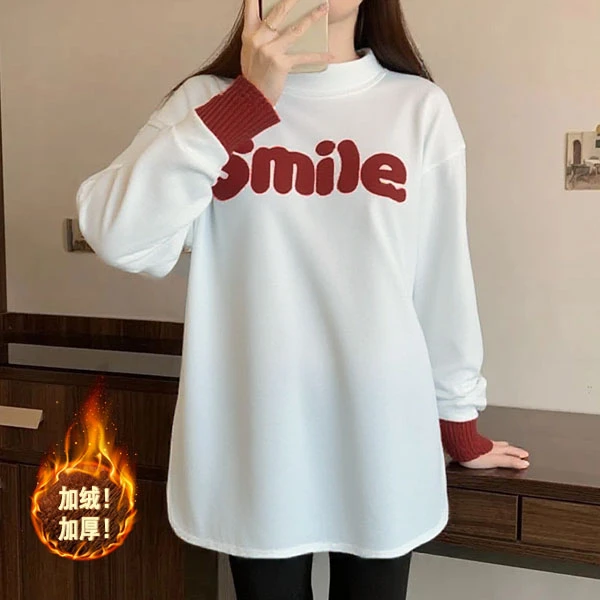 新年喜气红-2024冬款加绒加厚时尚上衣遮屁股卫衣气质百搭小衫