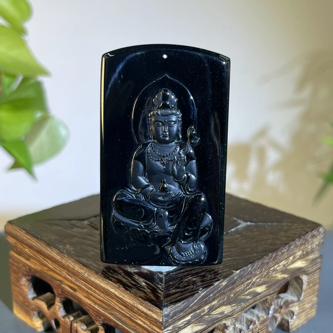 JGB05-176 黑色天然翡翠A货  黑-自在观音