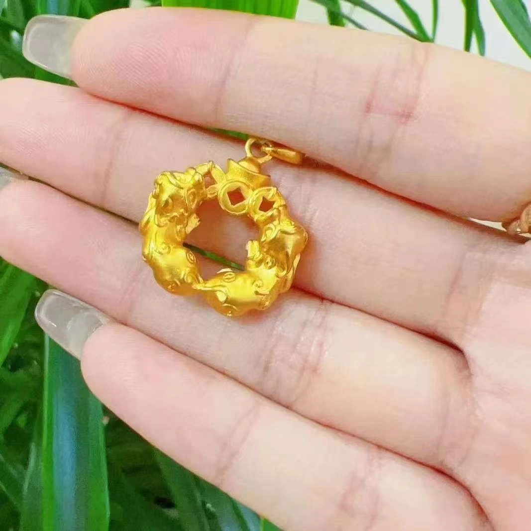 铜合金吊坠 精美錾刻双貔貅吊坠