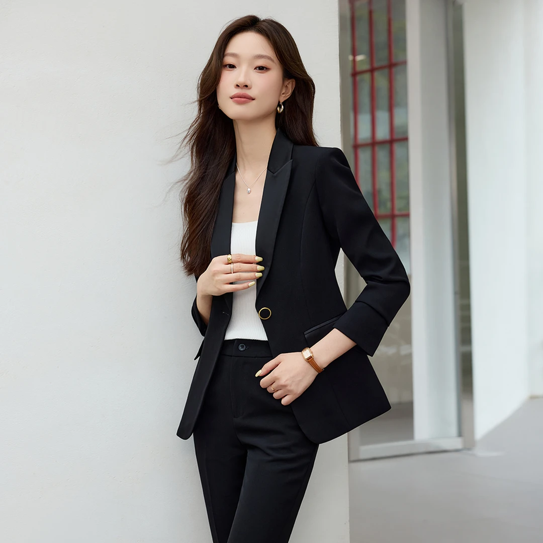 黑色西装套装女2025秋冬新款高级感气质小个子修身显瘦通勤小西服