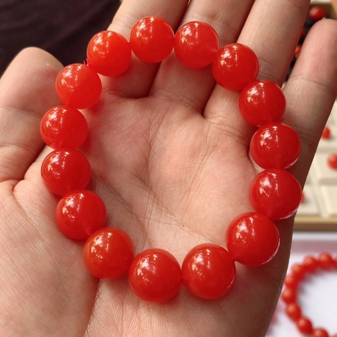 南红玛瑙保山中洞子极艳南红手串未镶嵌夜