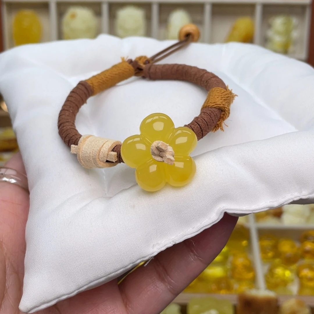 琥珀未镶嵌颈饰蜜蜡花花手绳
