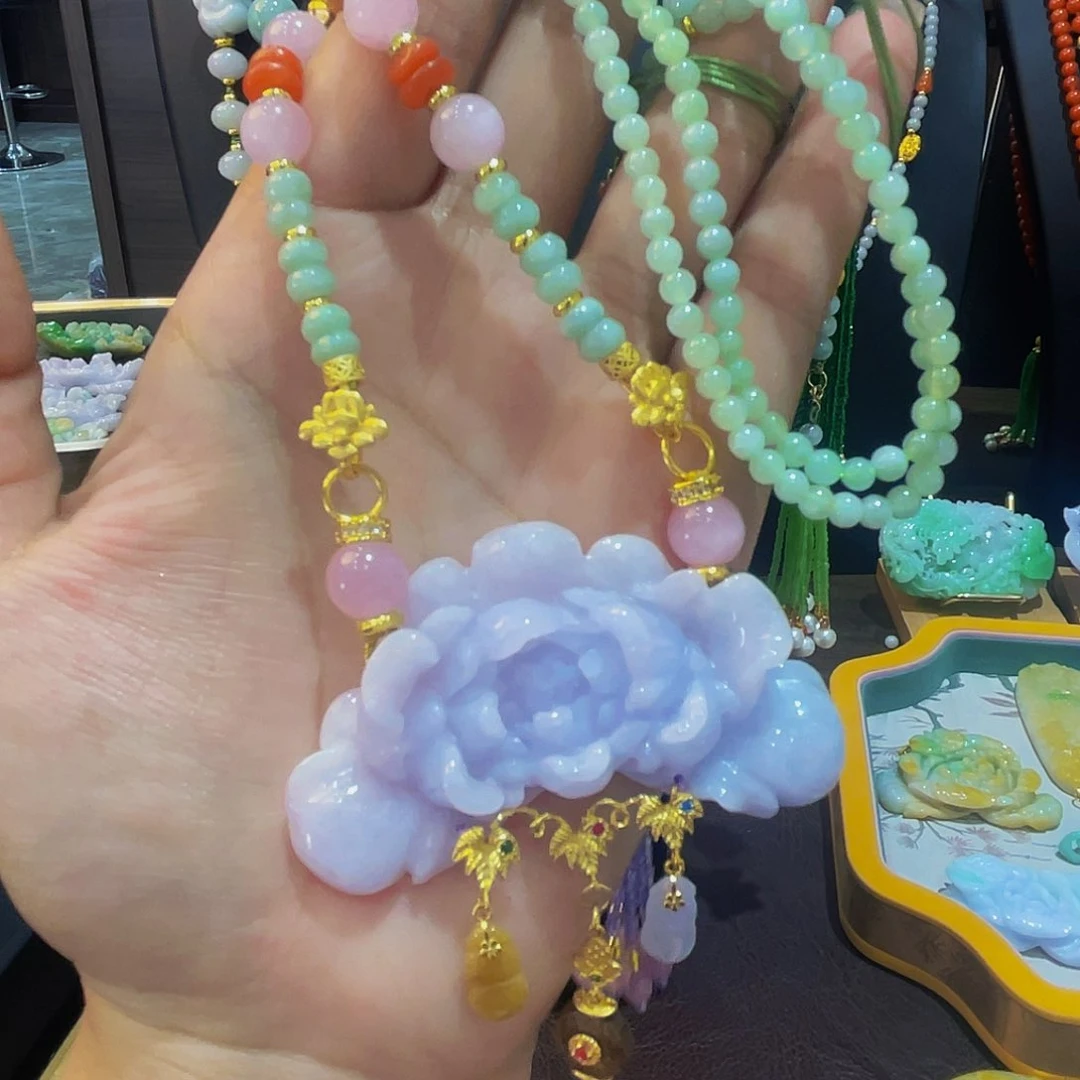 翡翠未镶嵌吊坠(赠链)紫花