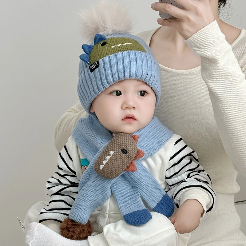 宝宝帽子围巾套装秋冬新款婴儿可爱超萌护耳帽男宝女宝儿童套头帽