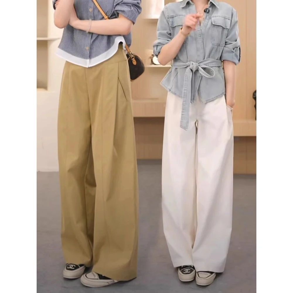 舒柔特风琴裤女裤2025春秋季新款阔腿宽松直筒裤弯刀裤休闲裤显瘦